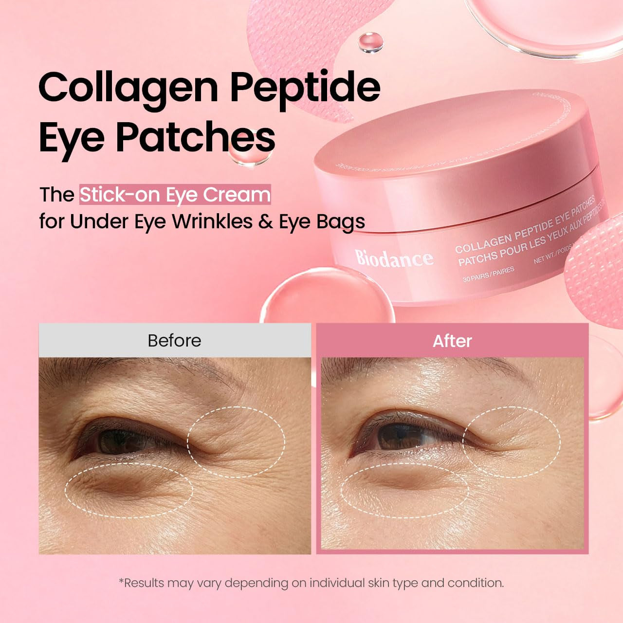 Hydrogel Eye Patches for under Eye - Collagen Peptide, anti Wrinkle & Fine Lines (60 Count)